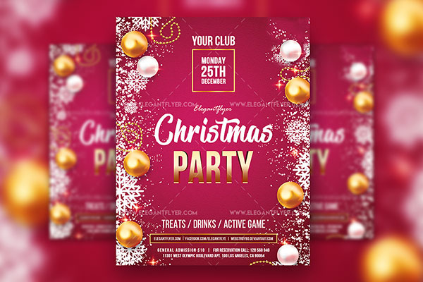 Snowy Ornamental Christmas Party Flyer and Facebook Cover Template