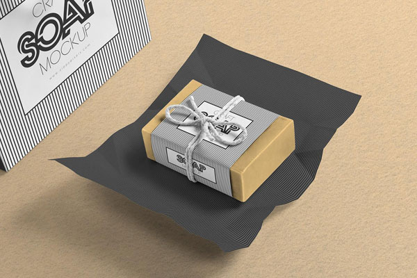 Soap Bar Along with Shopping Bag in Perspective Mockup