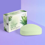 Soap Bar Mockup Along with the Packaging Box in Perspective