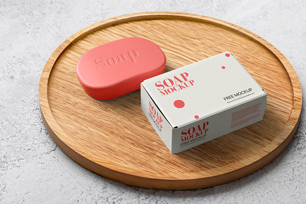 Soap with Box Packaging Mockup in Perspective Vision