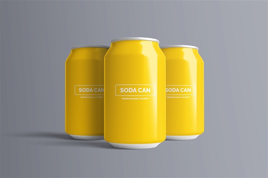 Soda Can Mockup 330ml in 4 Sights