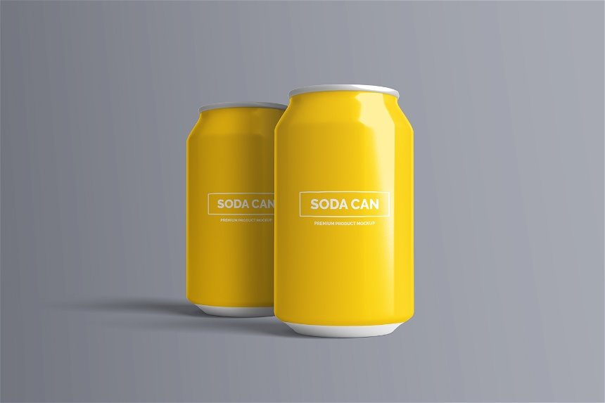 Soda Can Mockup 330ml in 4 Sights
