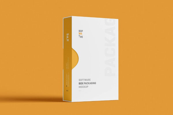 Software Box Mockup with Slip Case in 4 Showcases