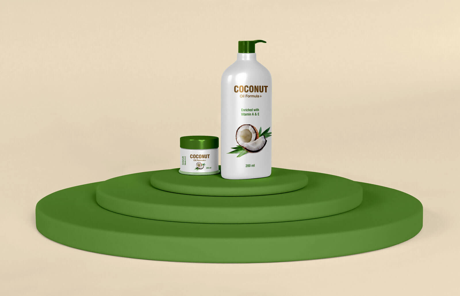 Spa Cosmetics Conditioner Bottle and Cream Jar on Podium Mockup FREE PSD