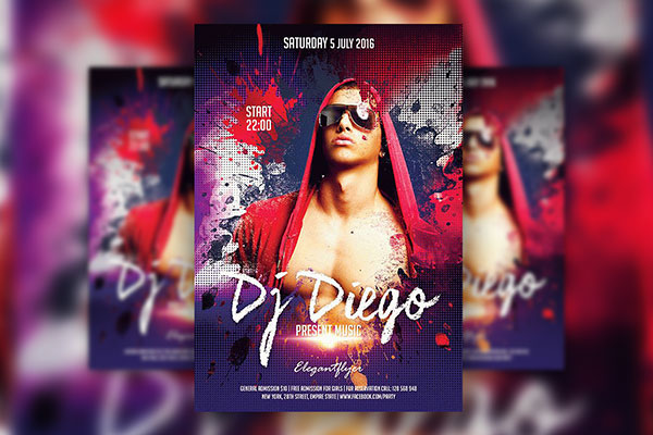 Splash Dotted DJ Party Flyer Template and Facebook Cover