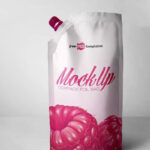 Spout Pouch Standing in Front View Mockup Featuring 3 Different Backgrounds