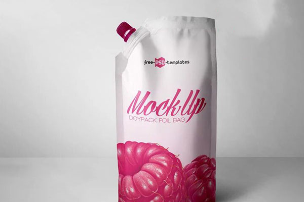 Spout Pouch Standing in Front View Mockup Featuring 3 Different Backgrounds
