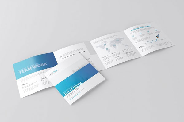 Square 4 Fold Brochure Mockup in 4 Sights