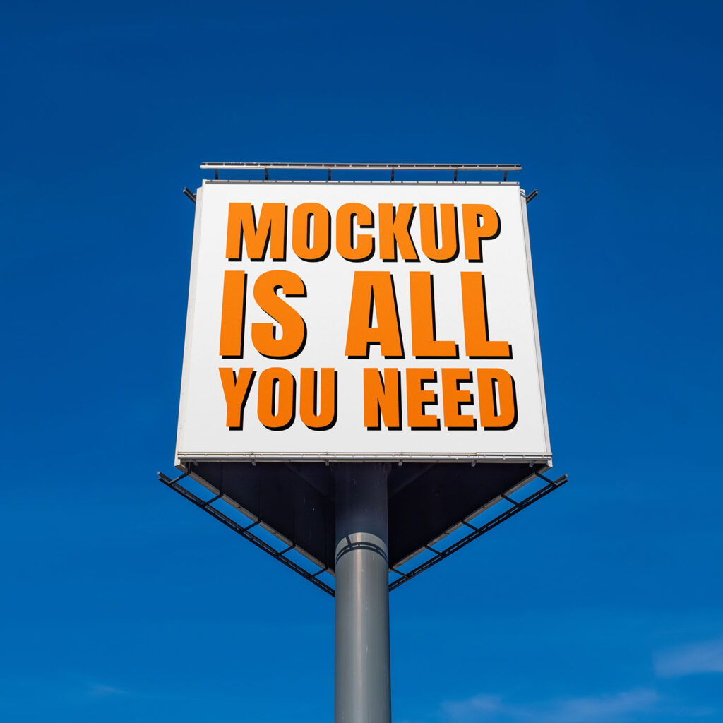 Square Billboard on Blue Sky Mockup