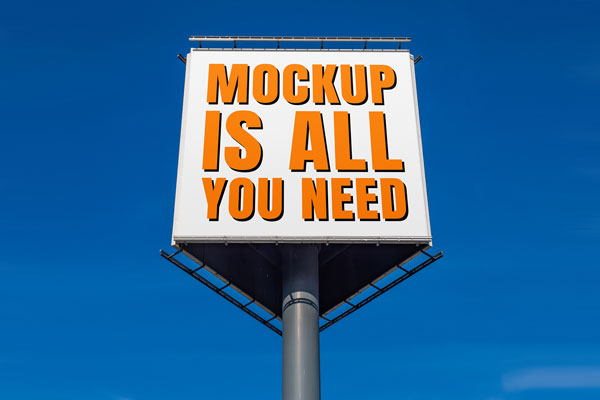 Square Billboard on Blue Sky Mockup