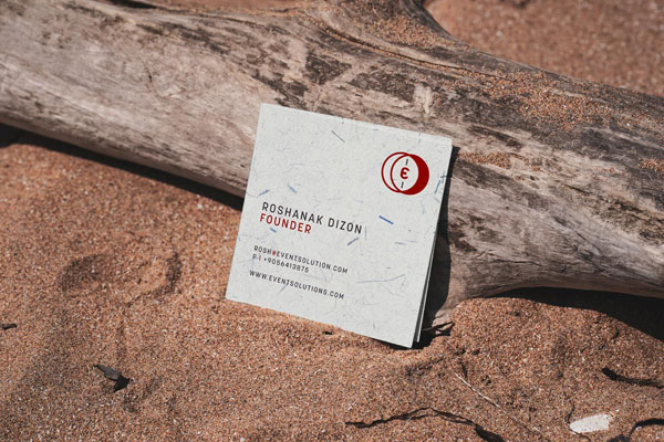 Square Business Card Mockup Laid on a Wood
