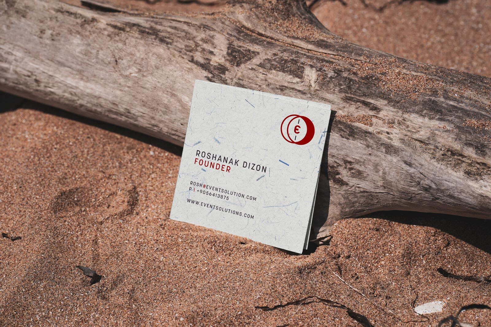 Square Business Card Mockup Laid on a Wood FREE PSD