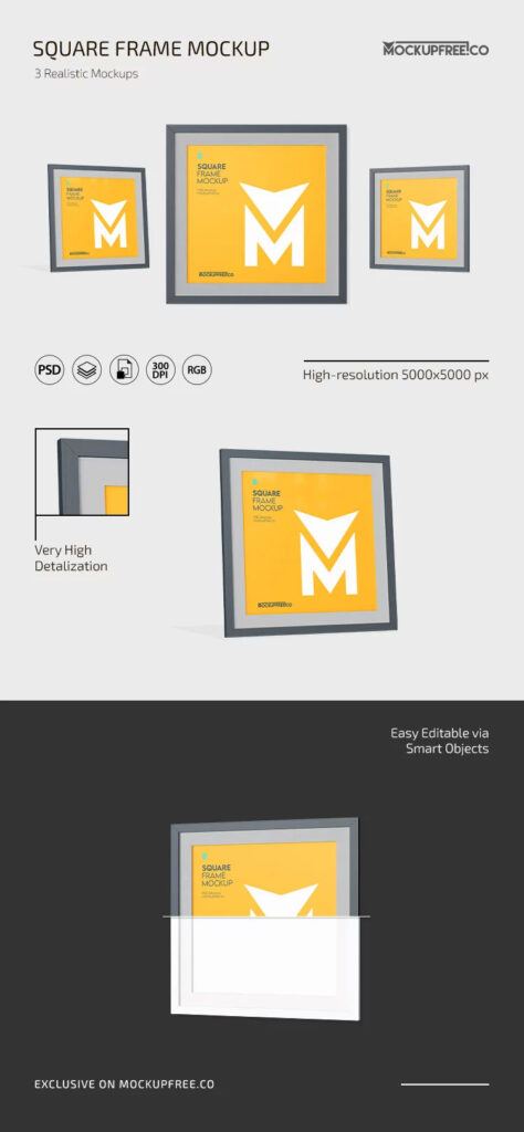 Square Frame Mockup in 3 Sights