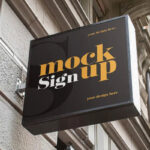 Square Outdoor Sign Mockup in Perspective View