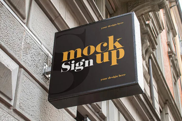 Square Outdoor Sign Mockup in Perspective View