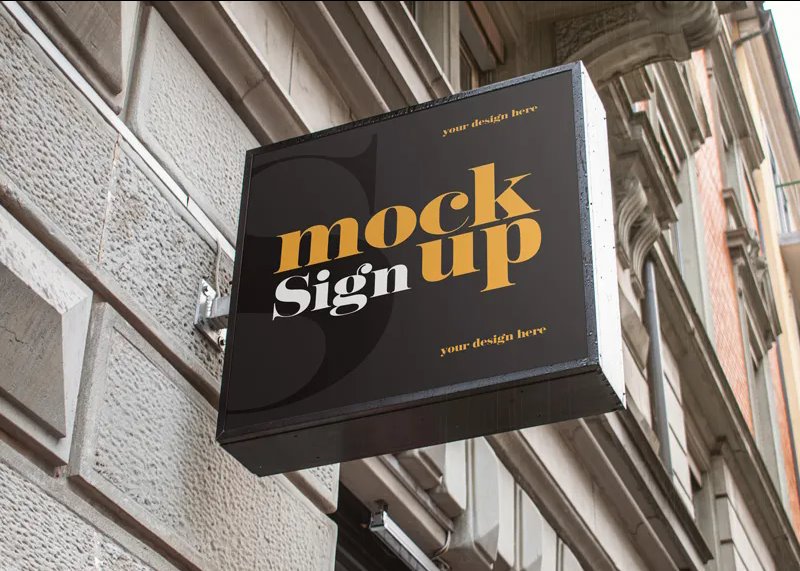 Square Outdoor Sign Mockup in Perspective View