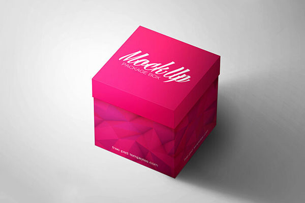 Square Package Box Mockup with 3 Predefined Backgrounds