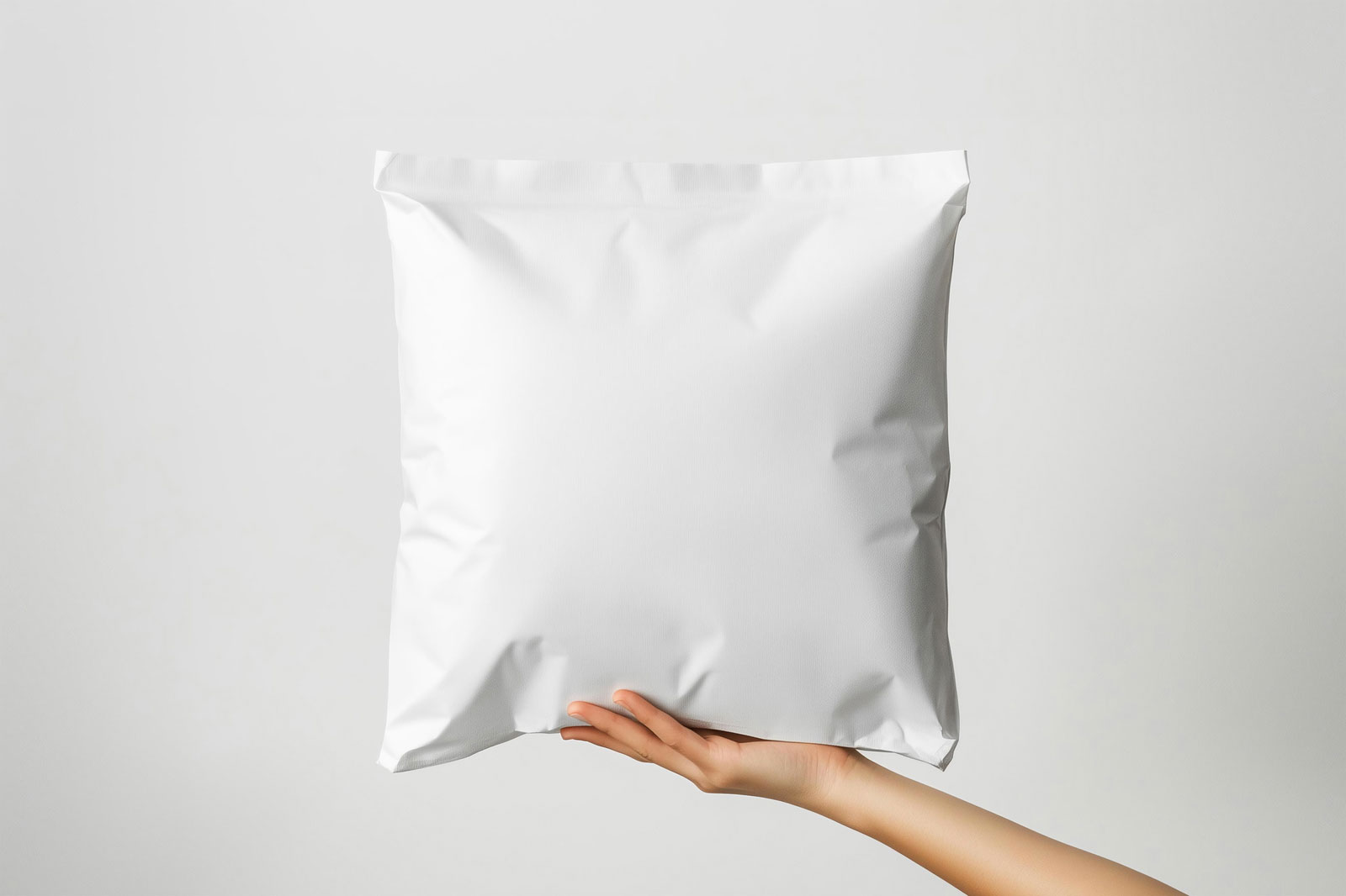 Free Square Paper Mailer Bag Mockup Holding by Hand PSD Template