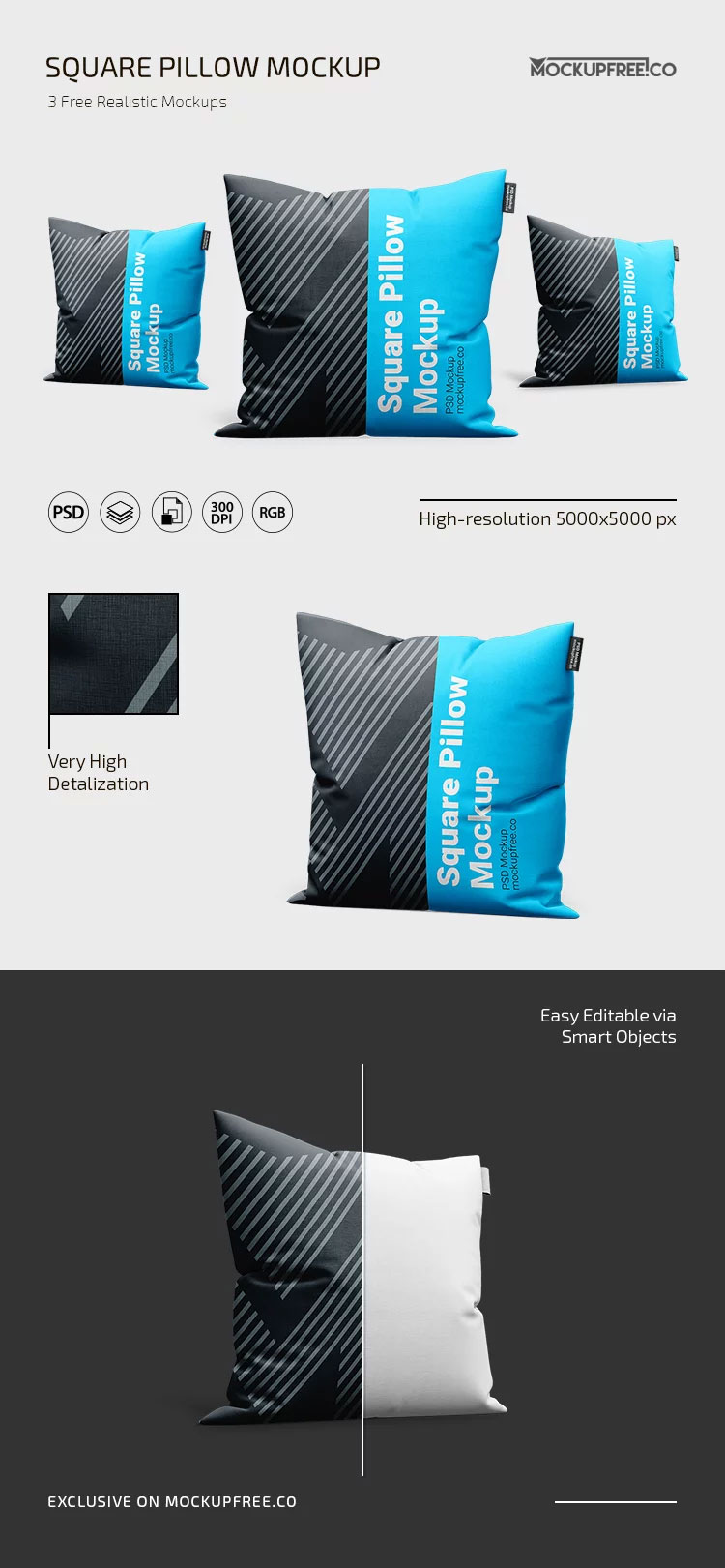 Free Square Pillow Mockup PSD Template