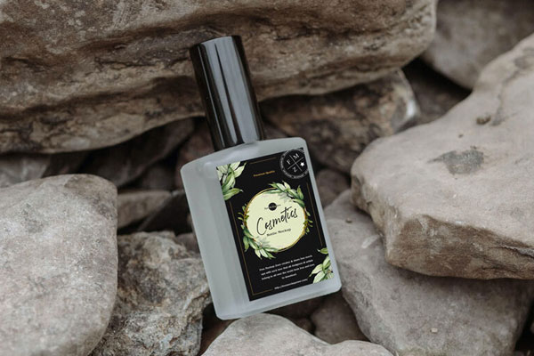Square, Plastic Cosmetic Bottle on the Rocks Mockup