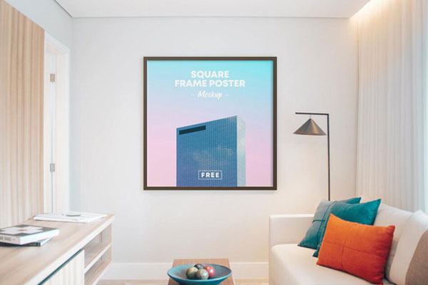 Square Poster Frame on a Wall of a Room Mockup