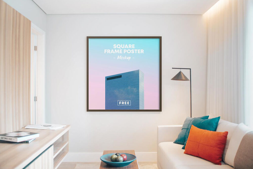 Square Poster Frame on a Wall of a Room Mockup