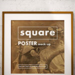 Two Square Poster with Wooden Frame Mockups