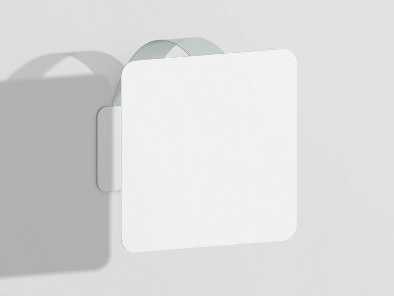 Square Shelf Wobbler Attached to the Wall in Half-Side View Mockup