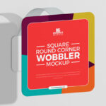 Square Shelf Wobbler Attached to the Wall in Half-Side View Mockup
