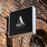 Square Sign Stick on the Side to an Old Brick Wall Mockup