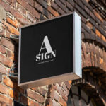 Square Sign Stick on the Side to an Old Brick Wall Mockup