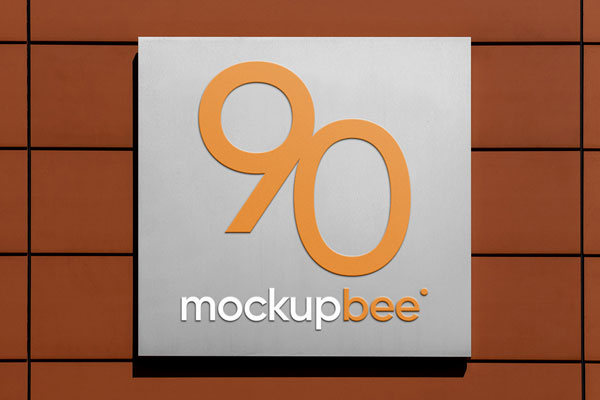 Square Signage on Wall Mockup
