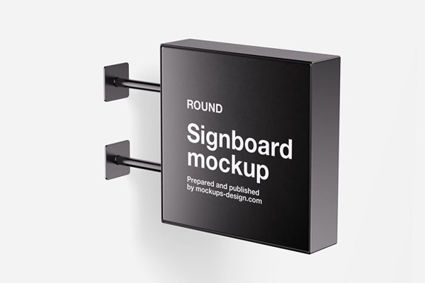 Square Signboard Mockup in 3 Showcases