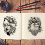 Square Sketchbook Opened in Top View Mockup