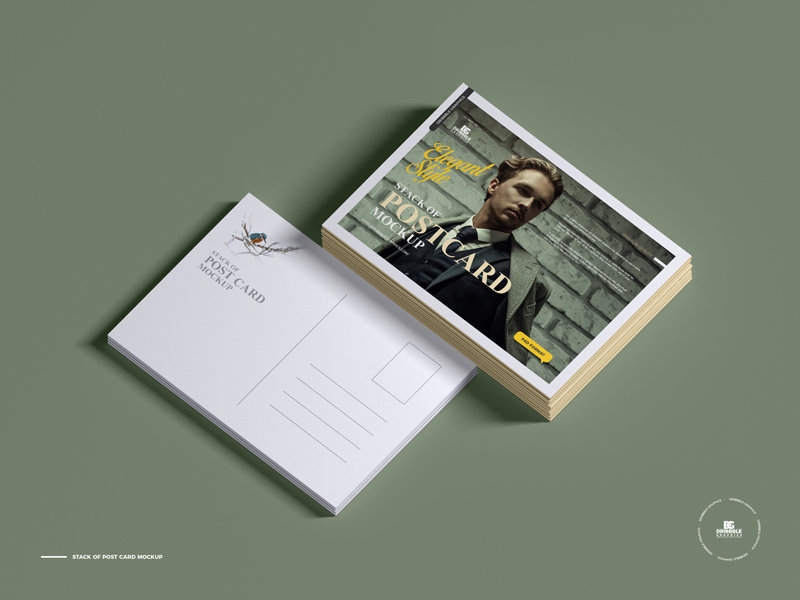 Stack of Postcard Mockup in Perspective Sight