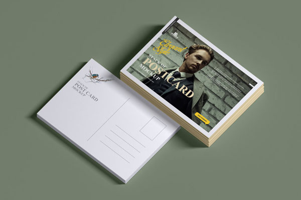 Stack of Postcard Mockup in Perspective Sight