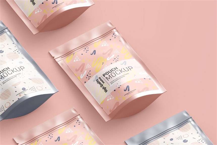 Stand Up Pouch Mockup in 4 Sights