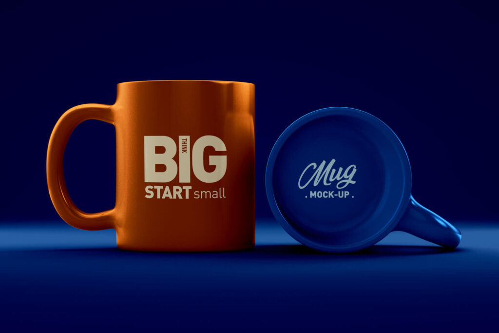 Standing and Laid on the Ground Coffee Mugs Mockup