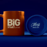 Standing and Laid on the Ground Coffee Mugs Mockup