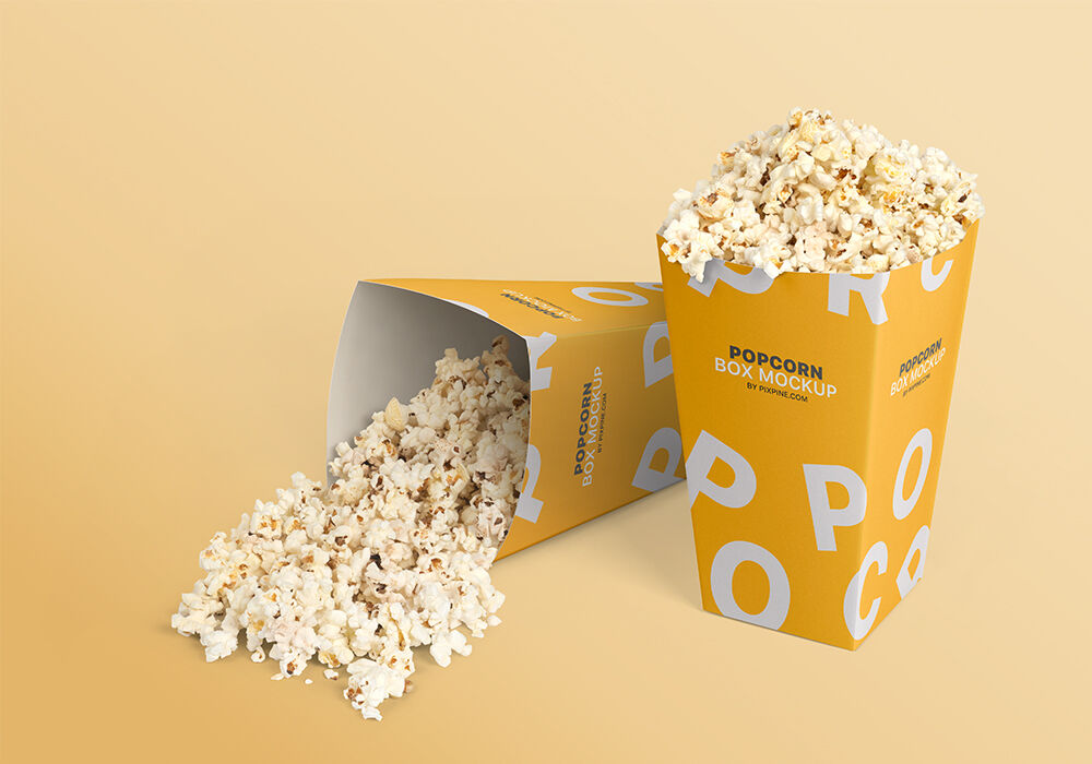 Standing and Laid on the Ground Popcorn Boxes Mockup