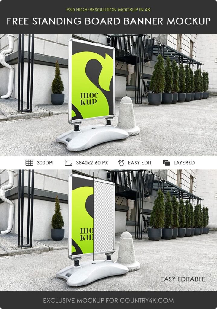 Standing Board Banner Mockup in Facing View