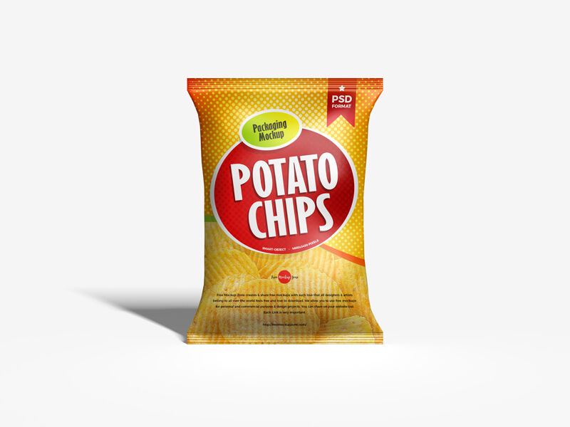 Front View of Standing Chips Packaging Mockup