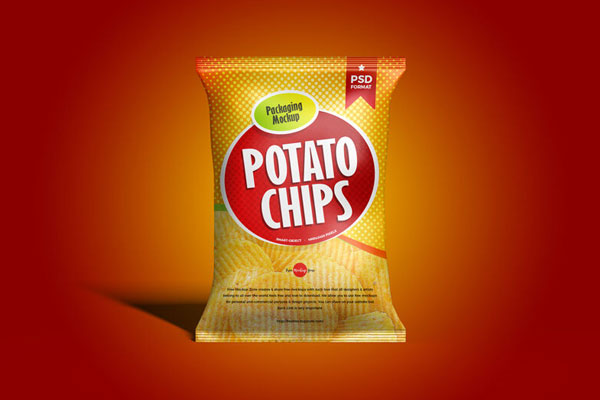Front View of Standing Chips Packaging Mockup