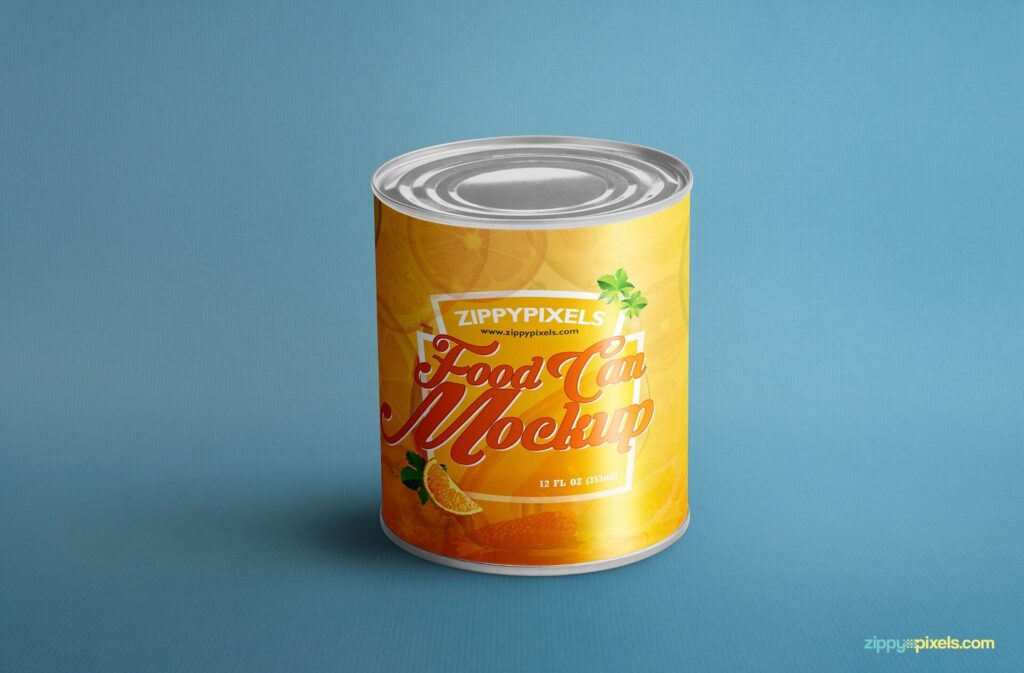 Standing Food Can Mockup in Front View