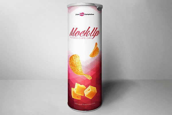 Standing Front View Potato Chips Can Mockup