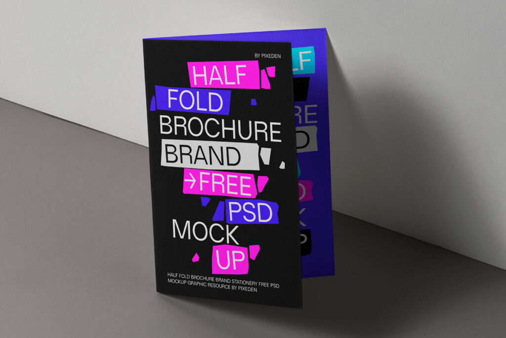 Standing Half Fold Brochure Mockup Against the Wall