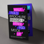 Standing Half Fold Brochure Mockup Against the Wall