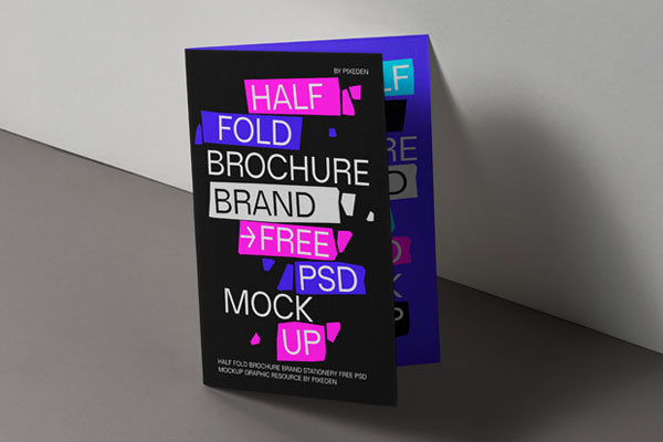 Standing Half Fold Brochure Mockup Against the Wall
