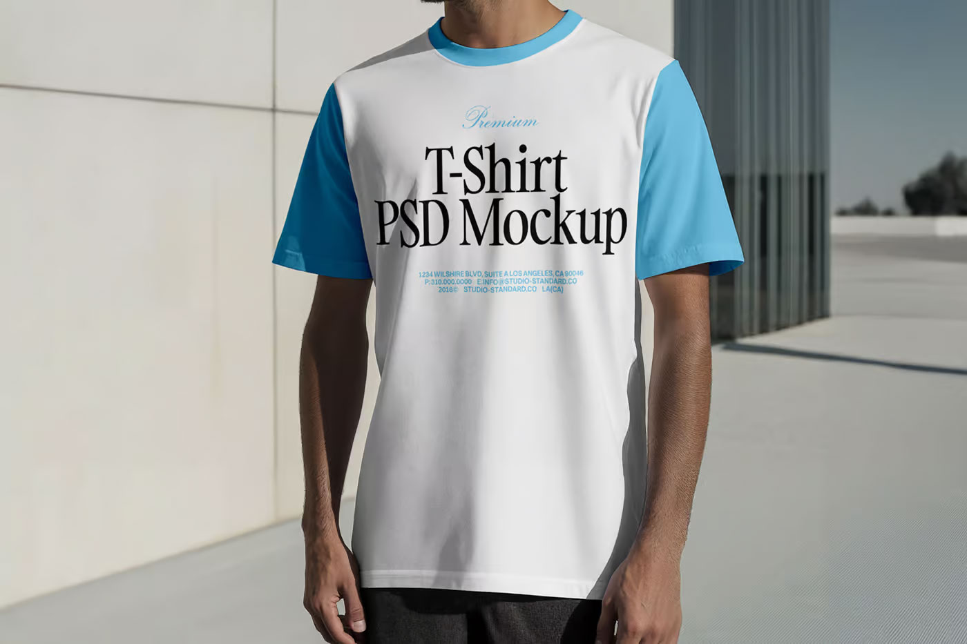 Free Standing Men Wearing T-Shirt Mockup PSD Template