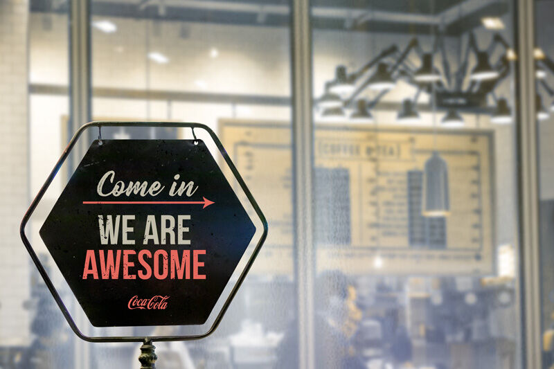 Standing Open Closed Metal Shop Sign Mockup